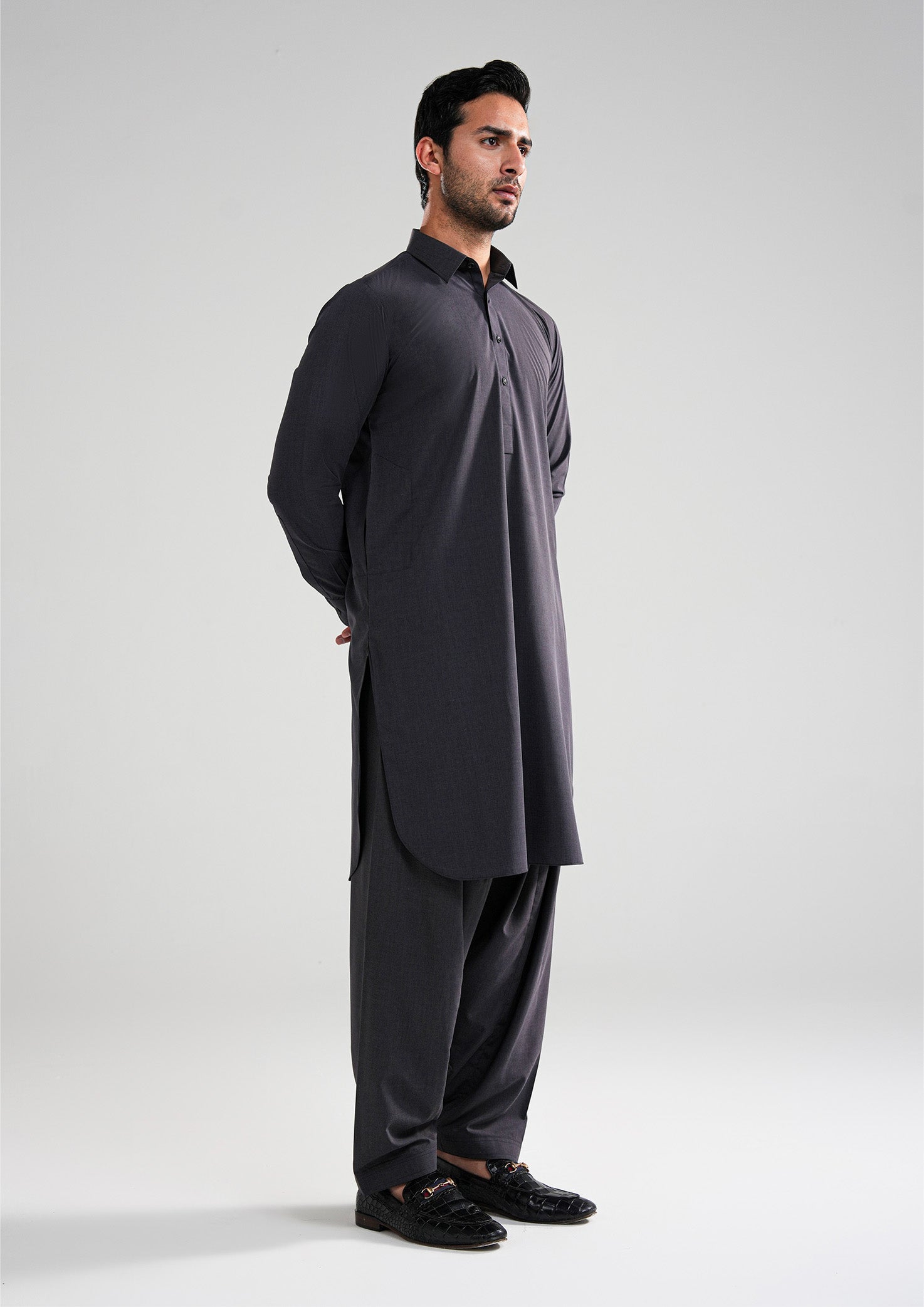 Charcoal Grey Melange Kunhaar Summer Wash & Wear Shalwar Kameez