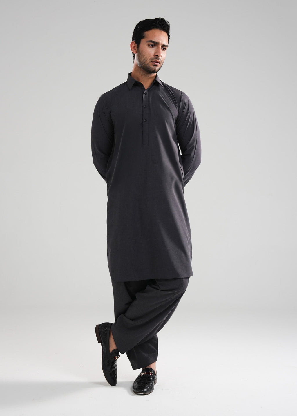 Charcoal Grey Melange Kunhaar Summer Wash & Wear Shalwar Kameez