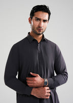Charcoal Grey Melange Kunhaar Summer Wash & Wear Shalwar Kameez