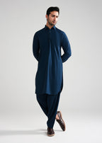 Prussian blue Melange Kunhaar Summer Wash & Wear Shalwar Kameez