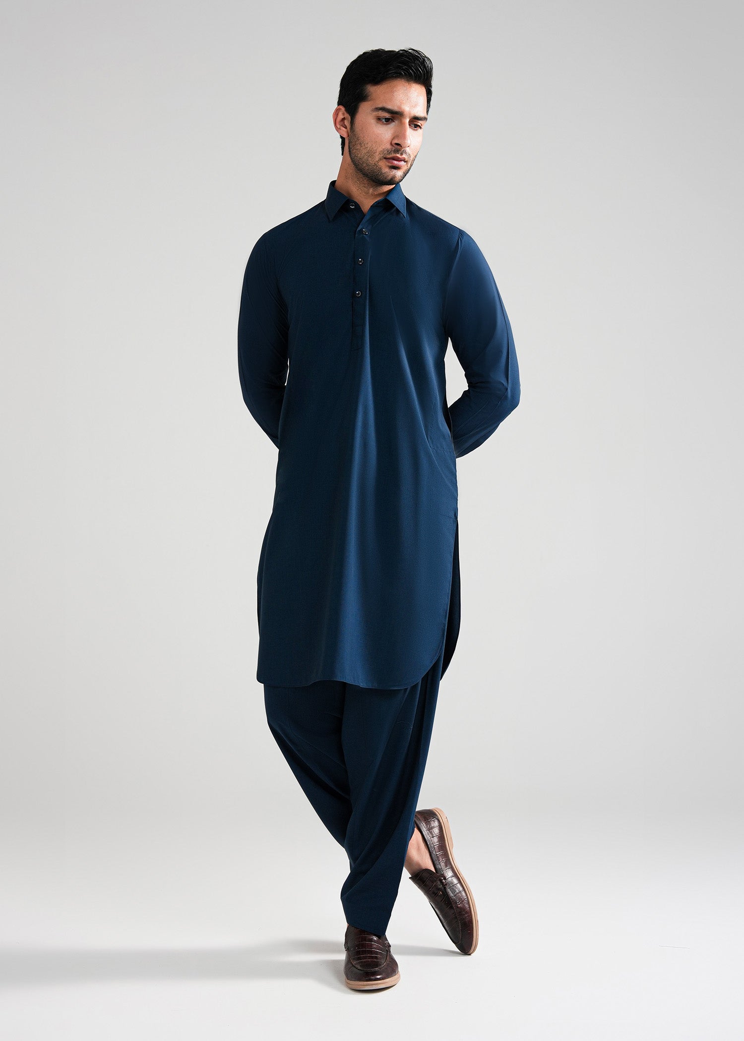Prussian blue Melange Kunhaar Summer Wash & Wear Shalwar Kameez