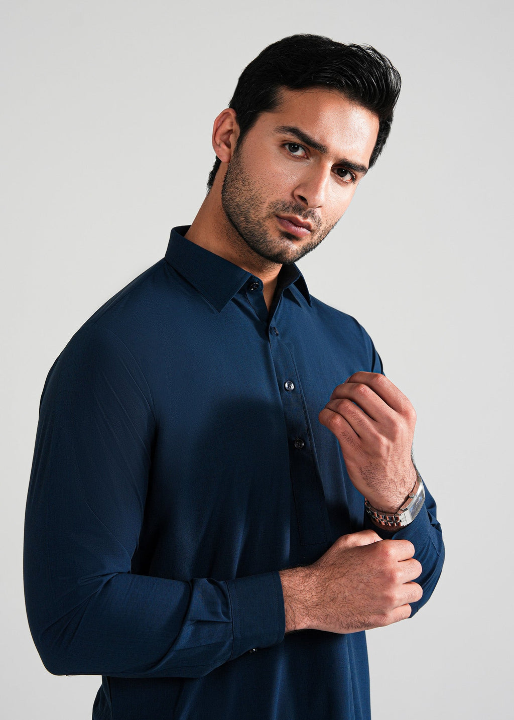 Prussian blue Melange Kunhaar Summer Wash & Wear Shalwar Kameez