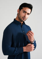 Prussian blue Melange Kunhaar Summer Wash & Wear Shalwar Kameez