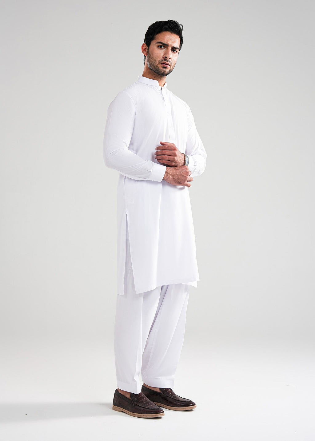 White Satpara Summer Wash & Wear Shalwar Kameez
