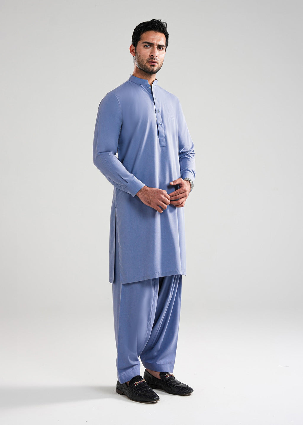 Indigo Blue Melange Kunhaar Summer Wash & Wear Shalwar Kameez