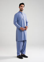 Indigo Blue Melange Kunhaar Summer Wash & Wear Shalwar Kameez