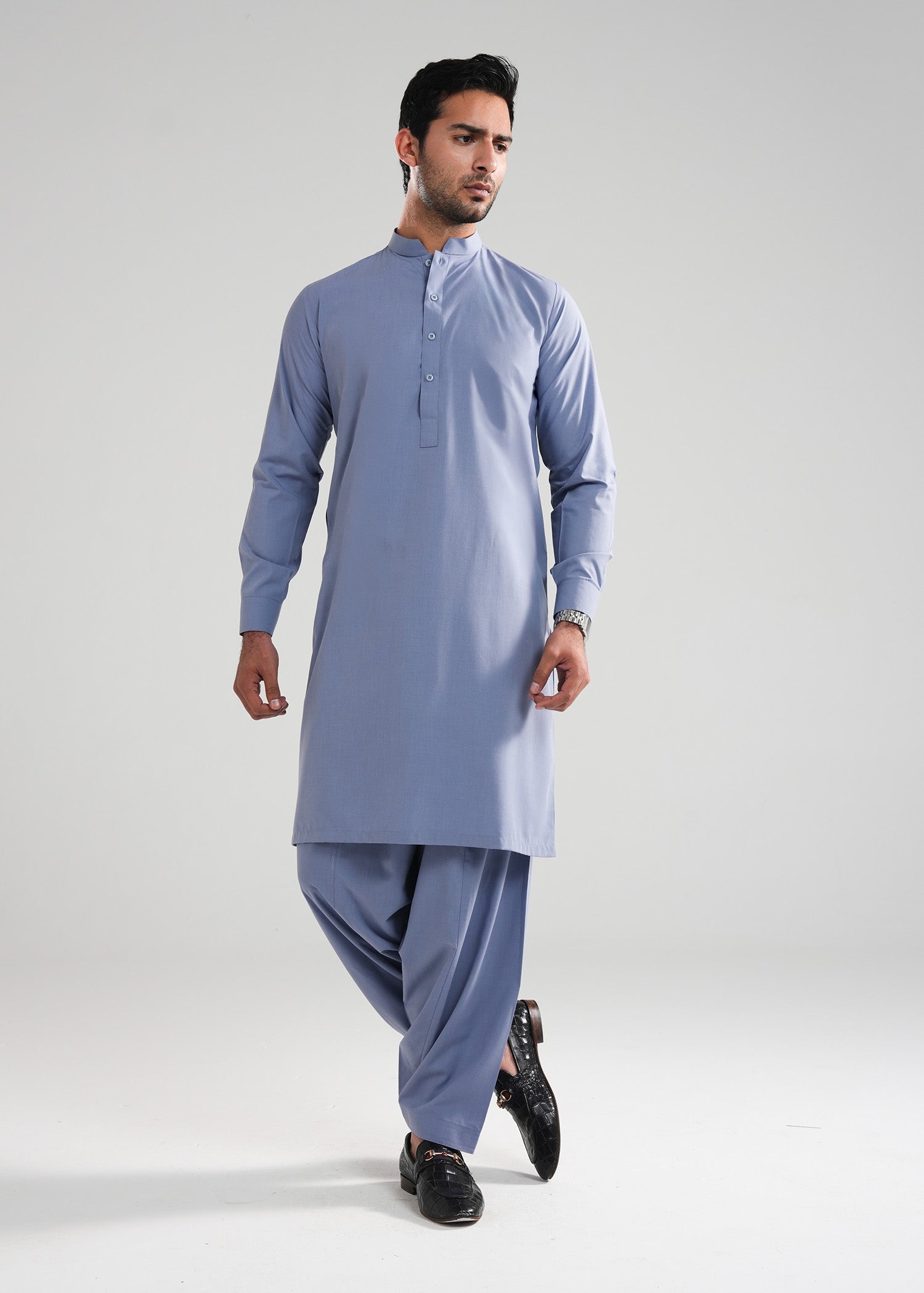 Indigo Blue Melange Kunhaar Summer Wash & Wear Shalwar Kameez