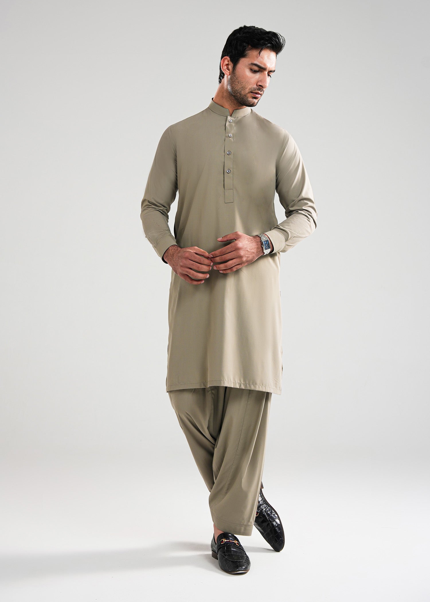 Ecro Brown Kunhaar Summer Wash & Wear Shalwar Kameez