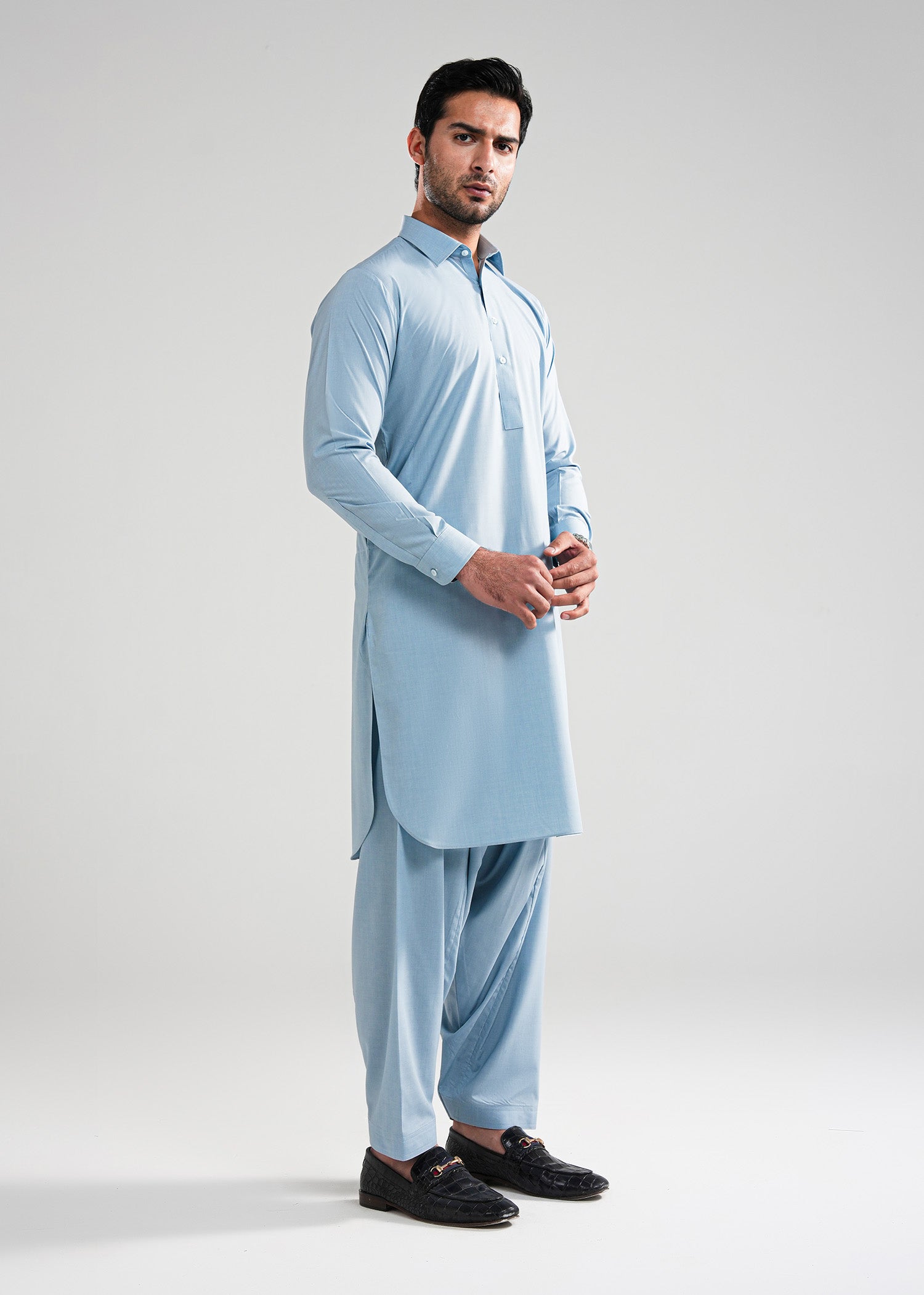 Light Blue Textured Kunhaar Summer Wash & Wear Shalwar Kameez