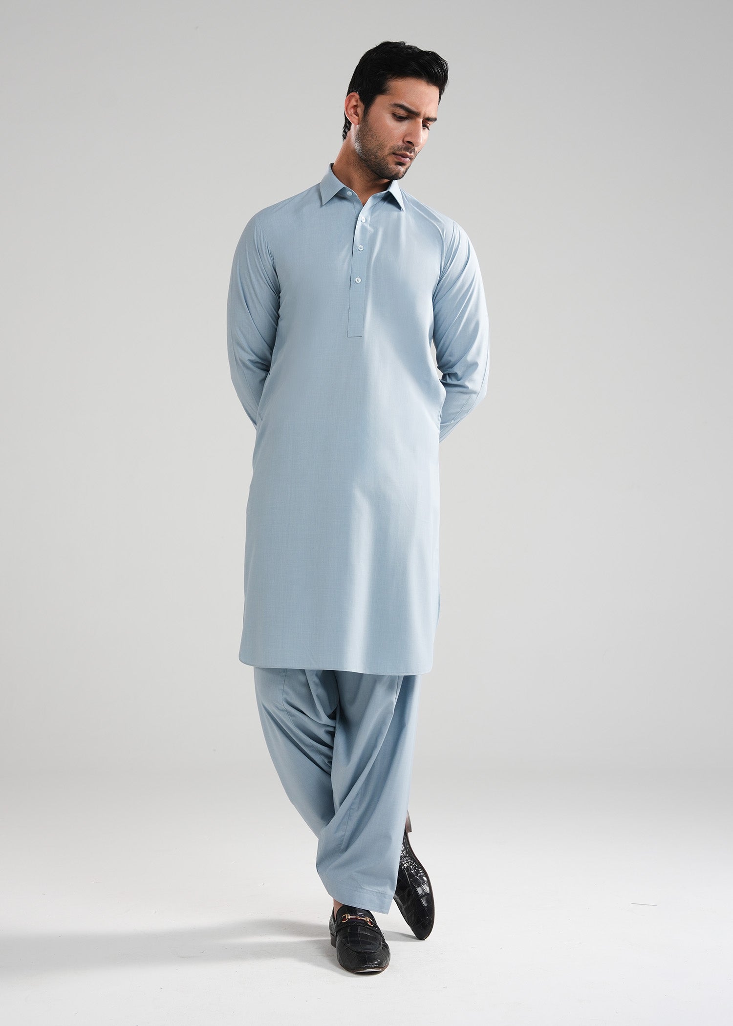 Light Blue Textured Kunhaar Summer Wash & Wear Shalwar Kameez Main image