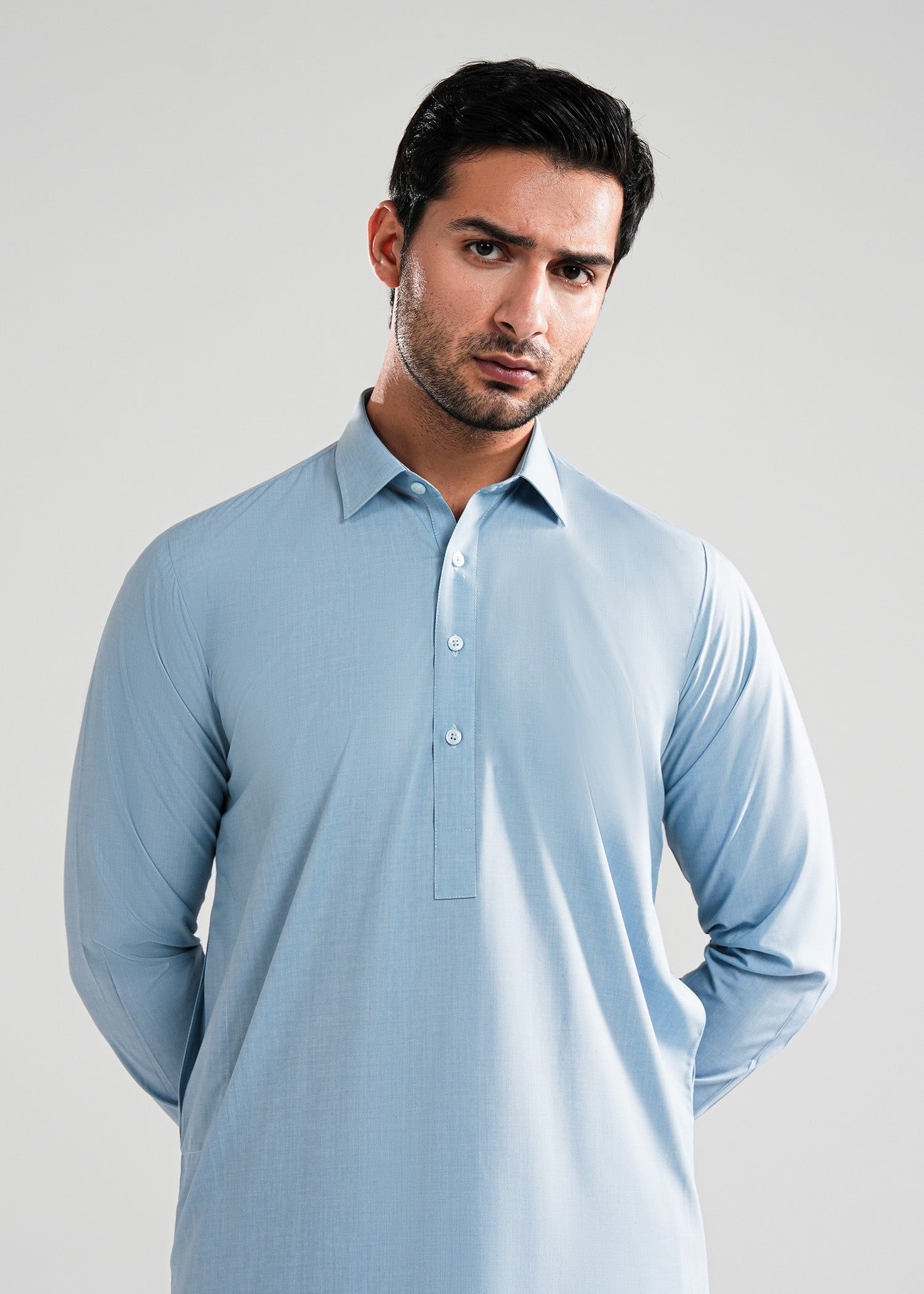Light Blue Textured Kunhaar Summer Wash & Wear Shalwar Kameez Secondary image