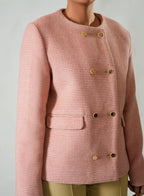Women's Pink & White Checked Wool Fleece Jacket - Cozy Winter Outerwear