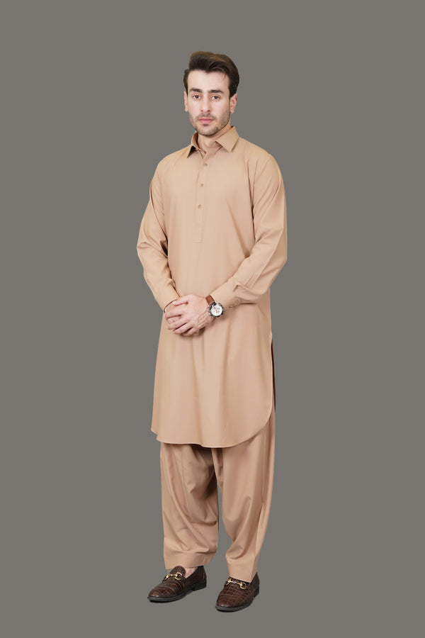 Camal Brown Plain Delta Wash N Wear Shalwar Kameez