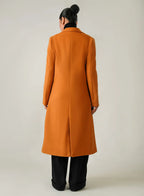 Women's Orange Lapel Collar Long Coat - Chic Winter Outerwear