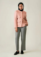 Women's Pink & White Checked Wool Fleece Jacket - Cozy Winter Essential