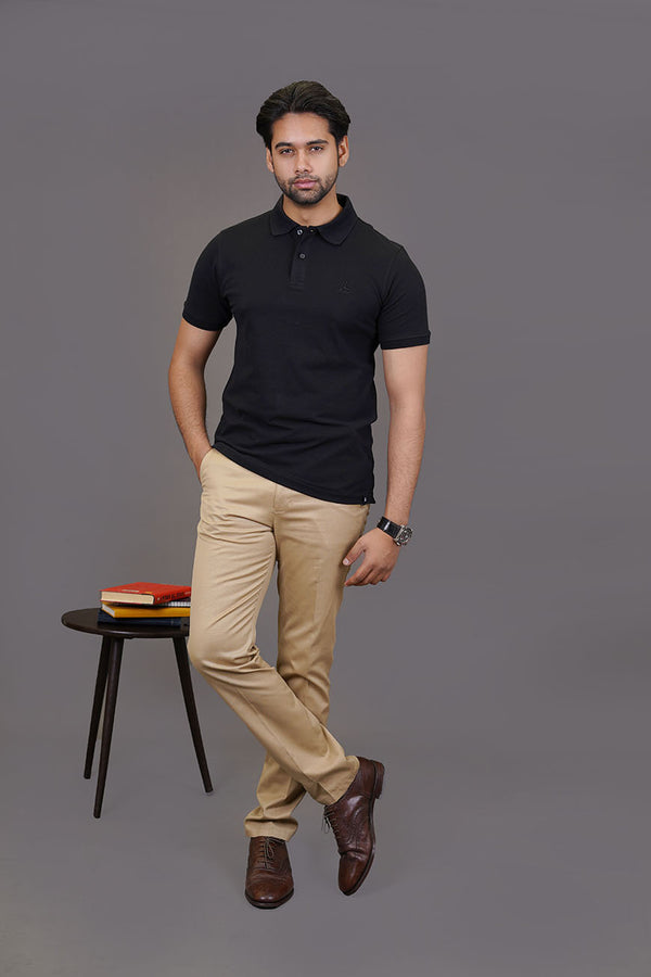 Polo Shirt - Black Single Tuck Pique