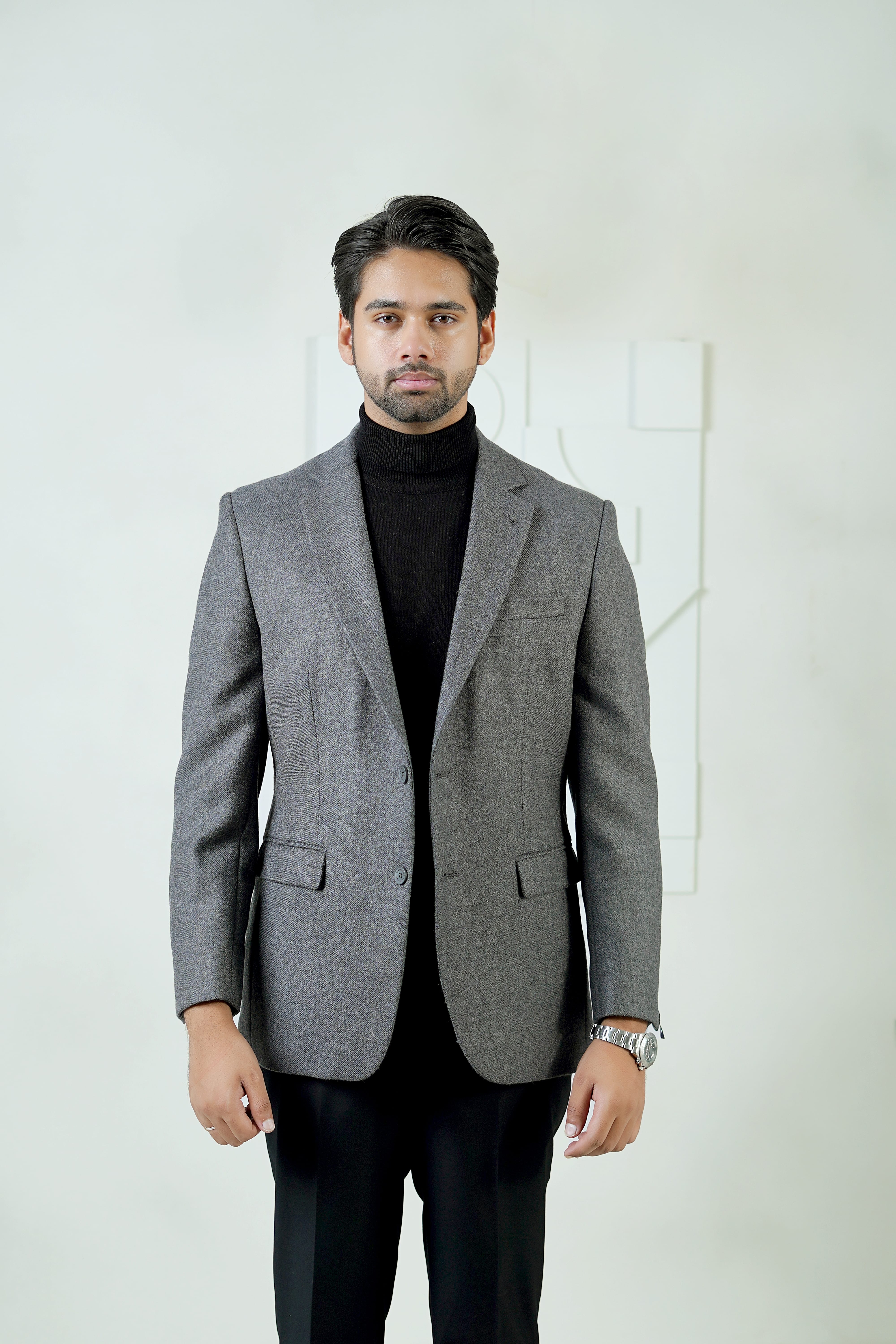 Grey Plain Blazer - Classic Tweed tailored fit Main image