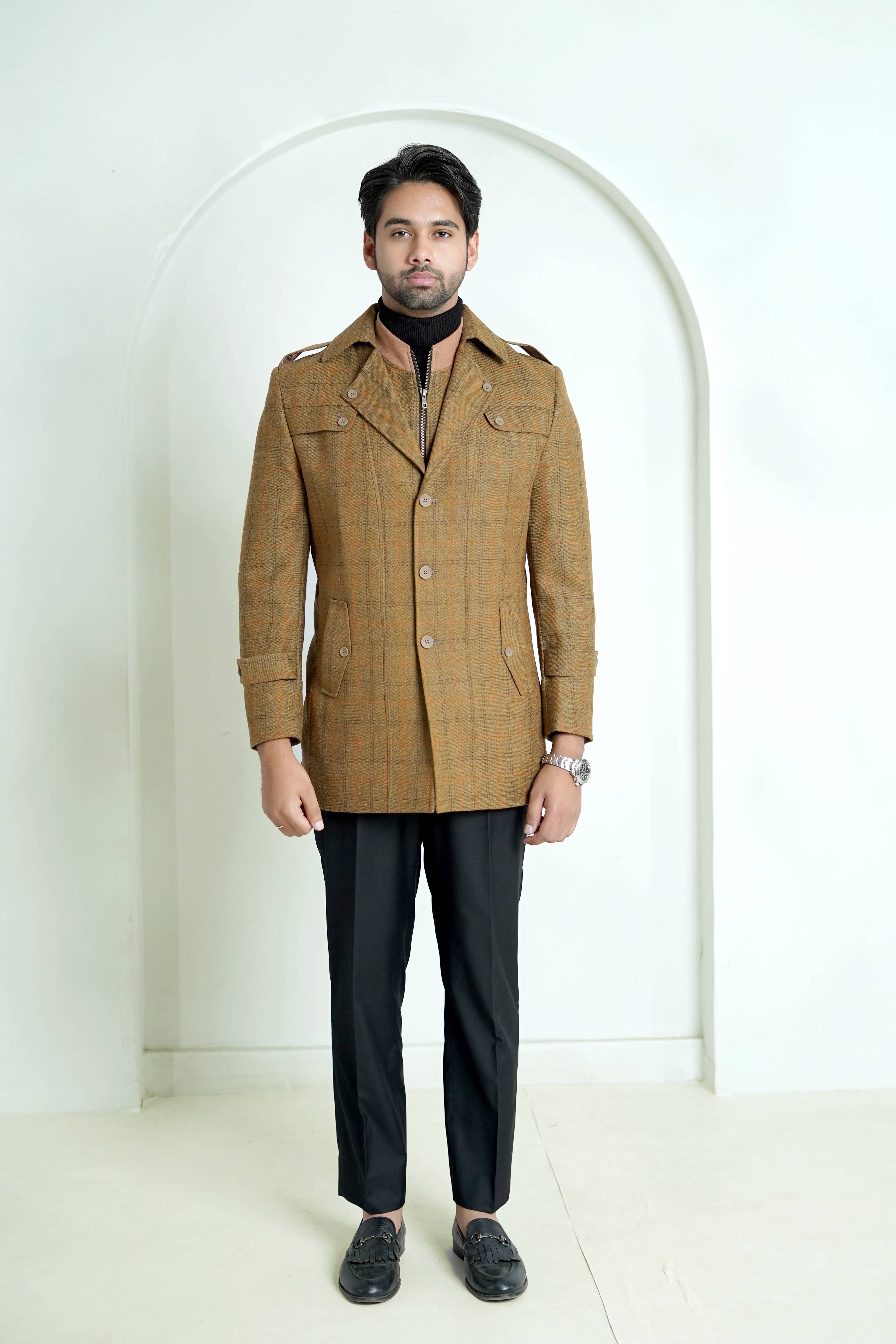2550-00220-040-5-038 L-Double Jacket Worsted Tweed Wool Rich Brown Winter 2