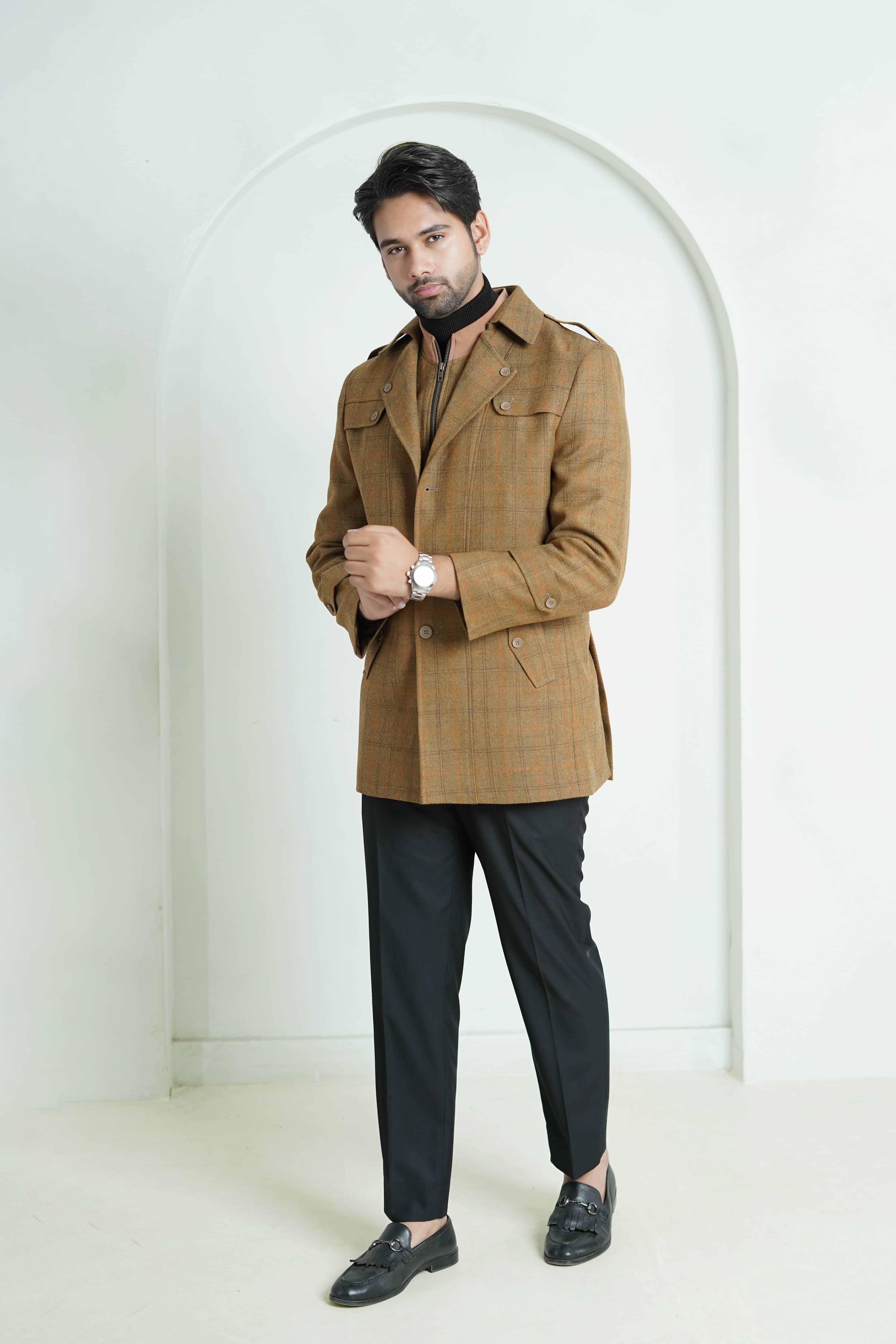 Lawrencepur Golden Brown Windowpane Check Tweed Jacket Main image