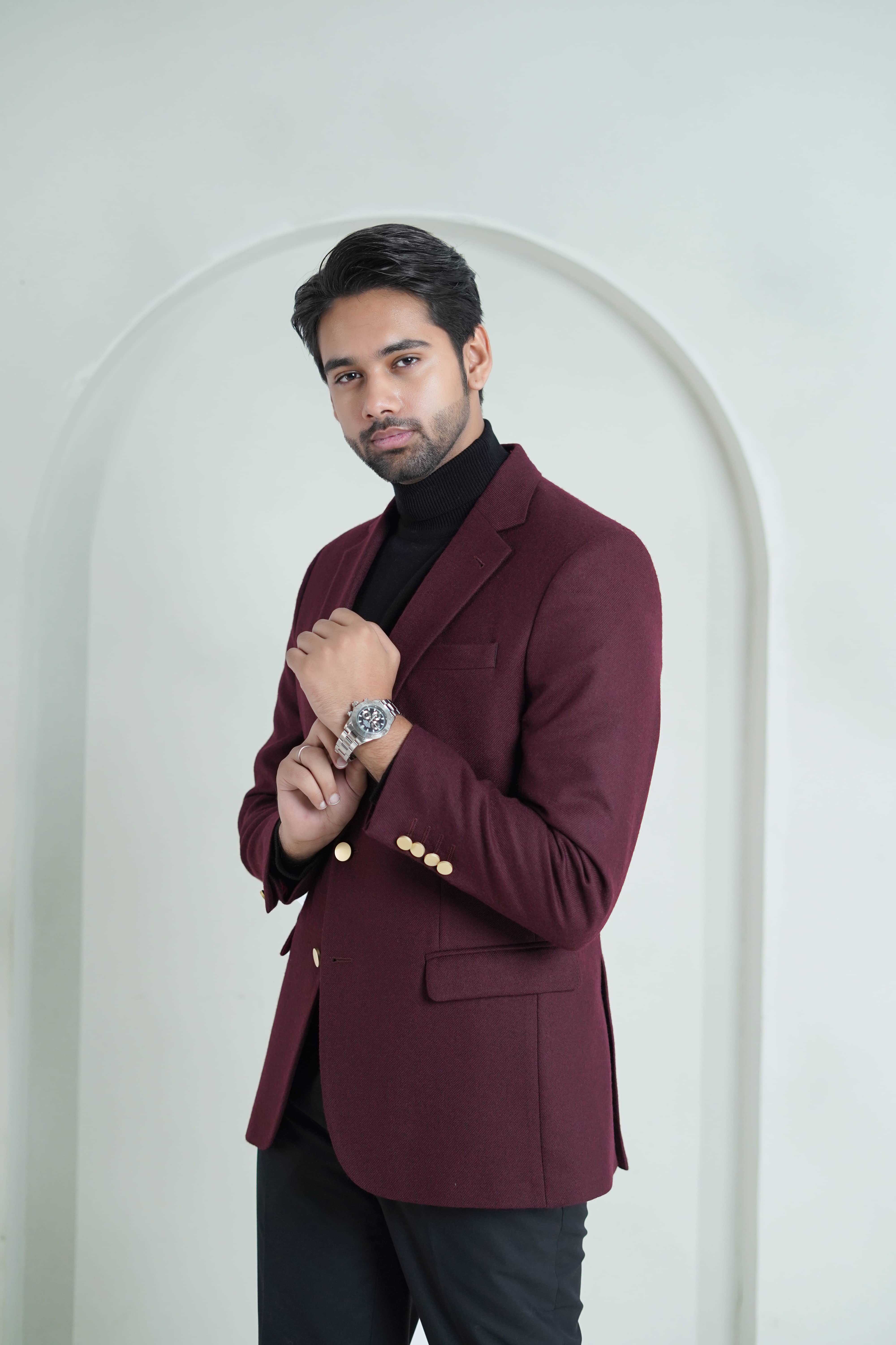 Maroon Worsted Blazer - Tailored men's jacket Main image