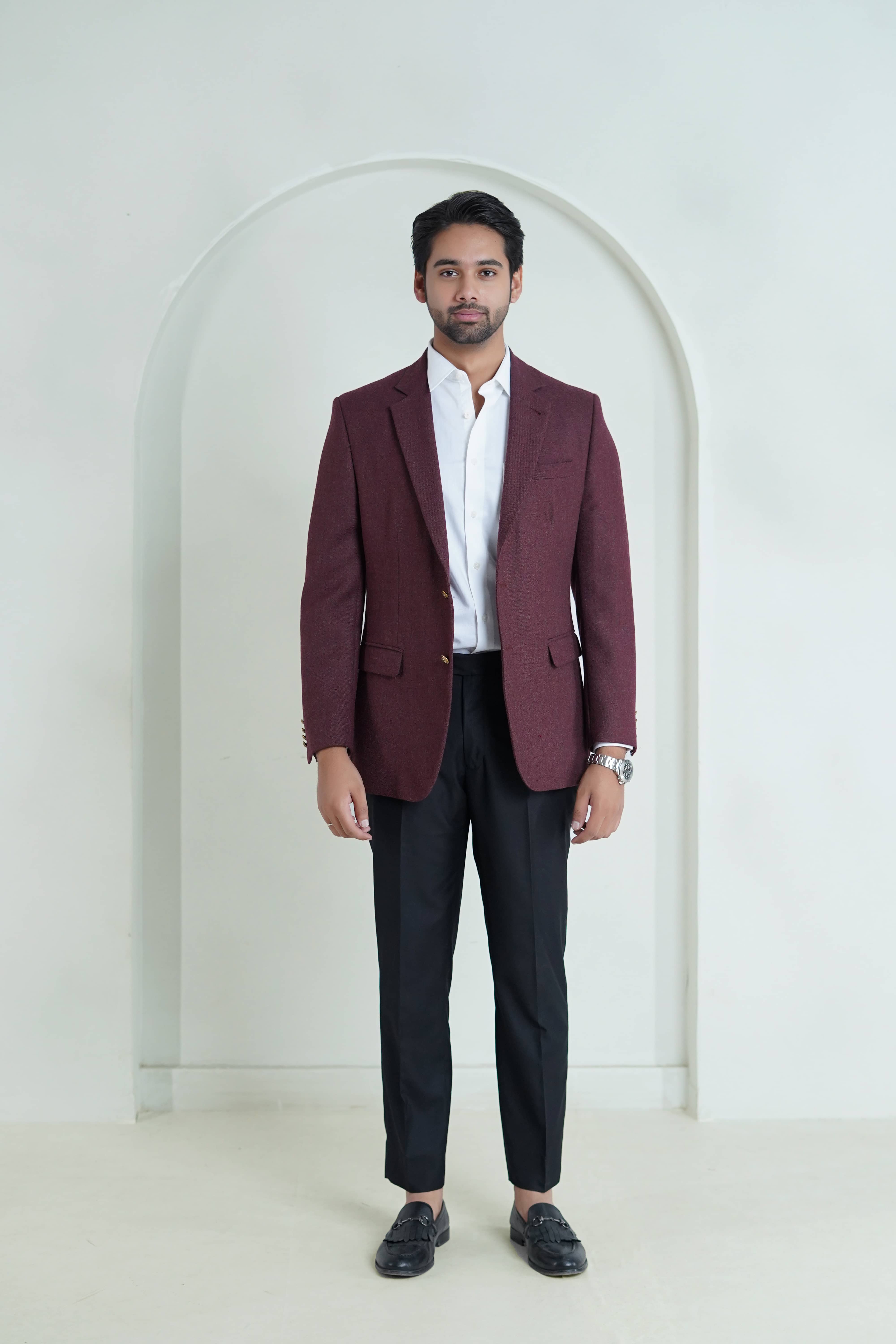 Burgundy Plain Worsted Tweed Classic Blazer Secondary image