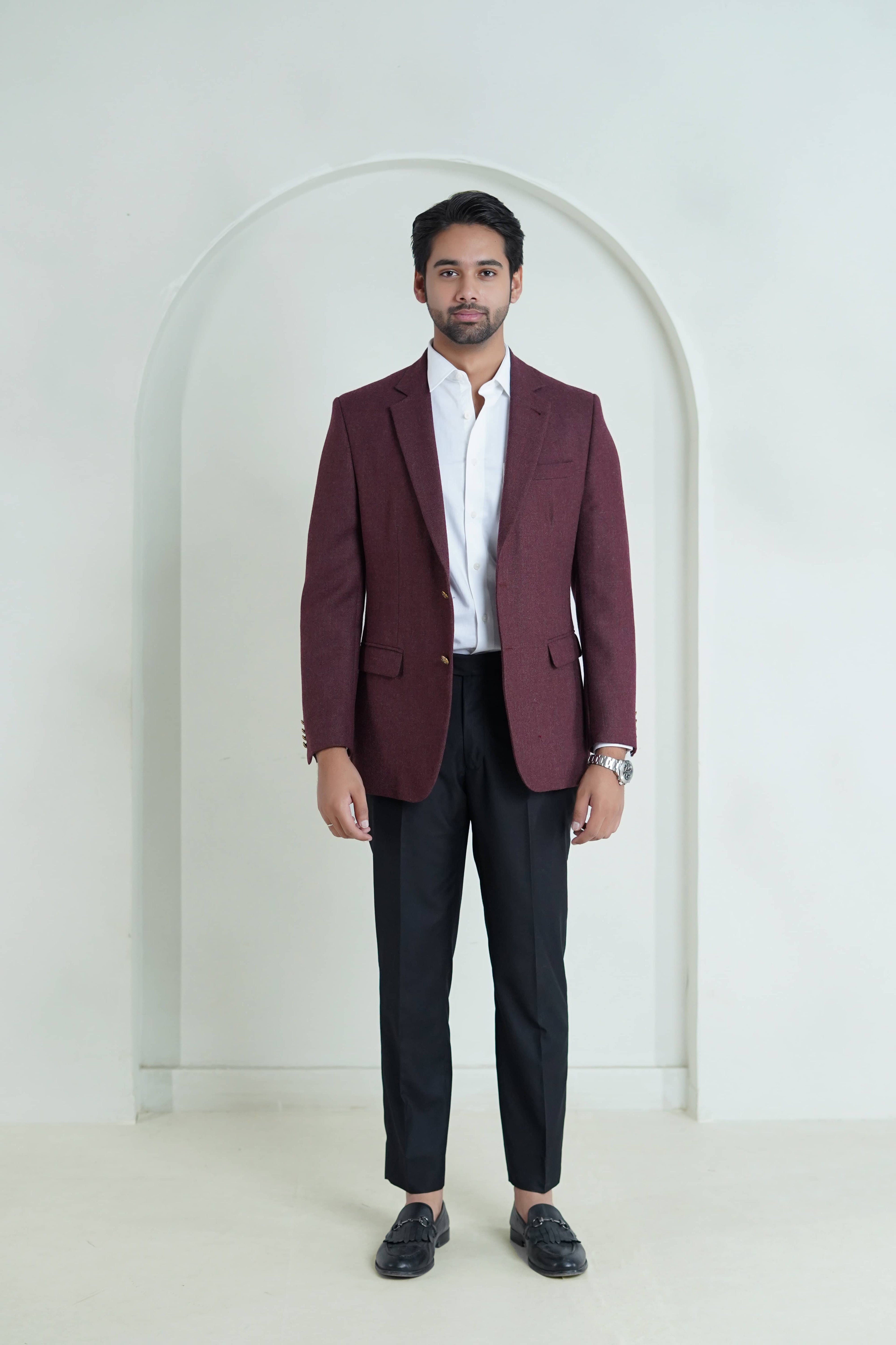 Burgundy Worsted Tweed Blazer - Tailored men's jacket