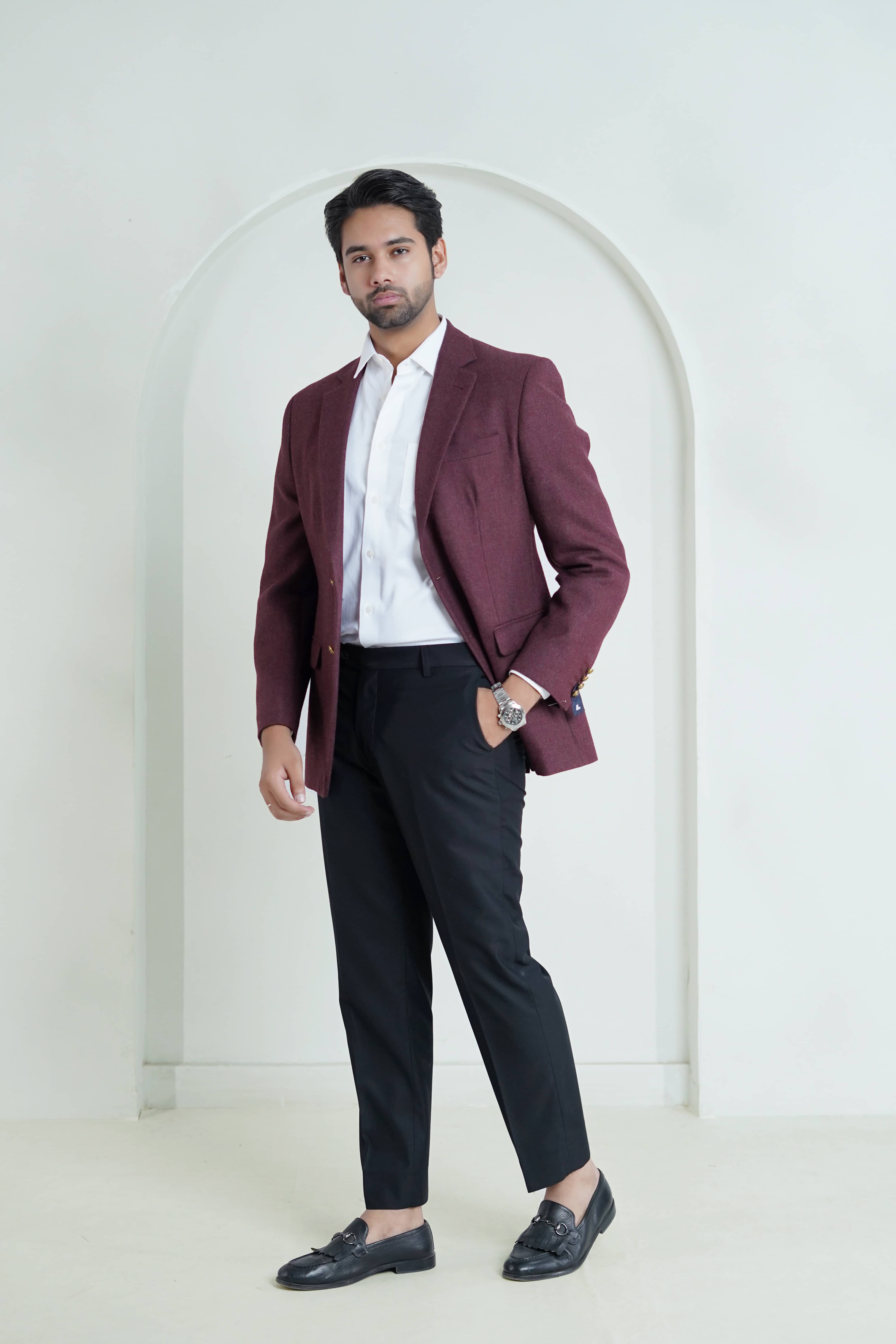 Burgundy Blazer - Plain Tweed for formal occasions Main image