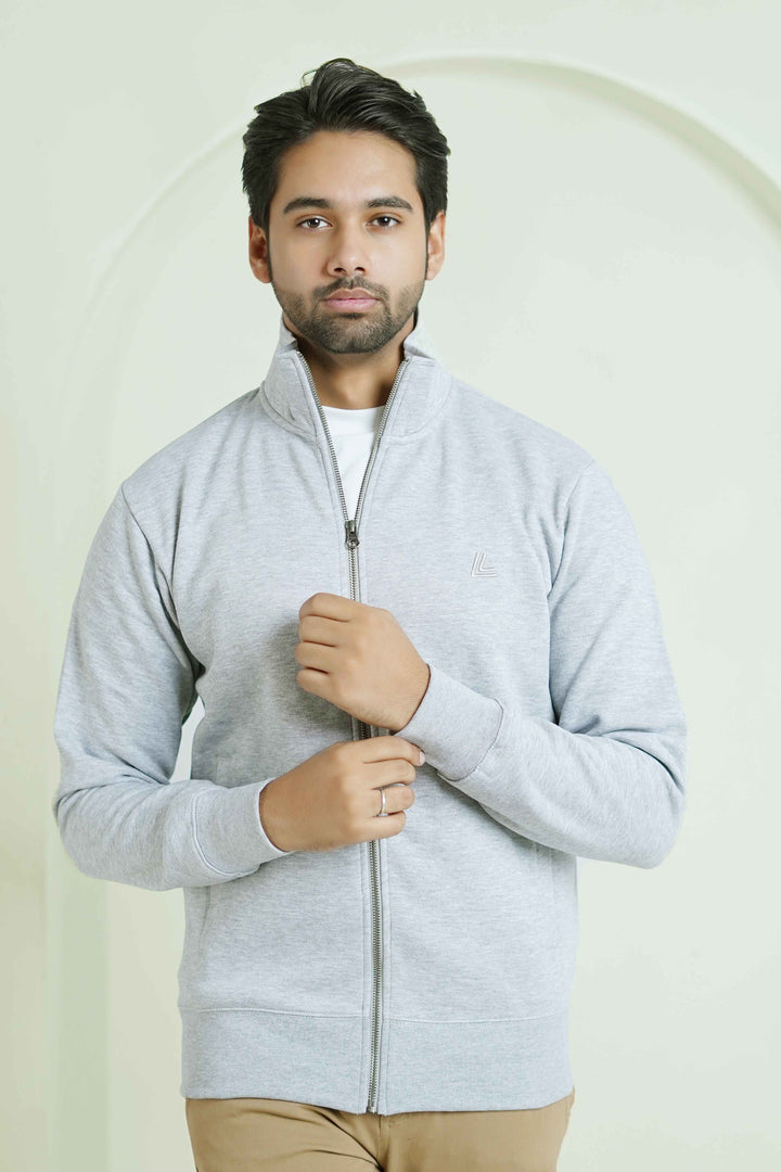 Grey Heather Woolen Fleece Zipper Mock – Men’s Winter Top