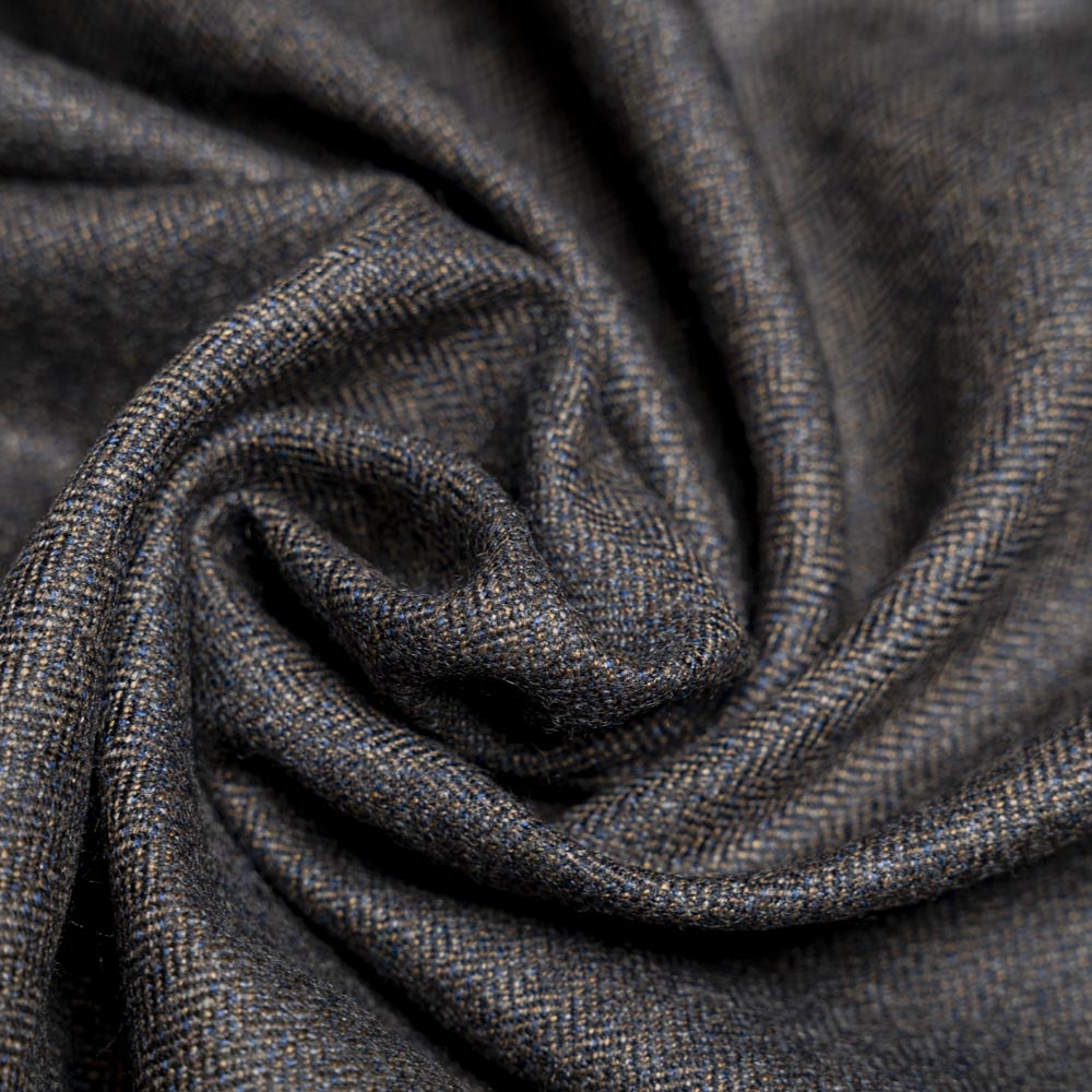Herringbone Textured Brown, Wool Rich, Worsted Tweed Blazer Fabric