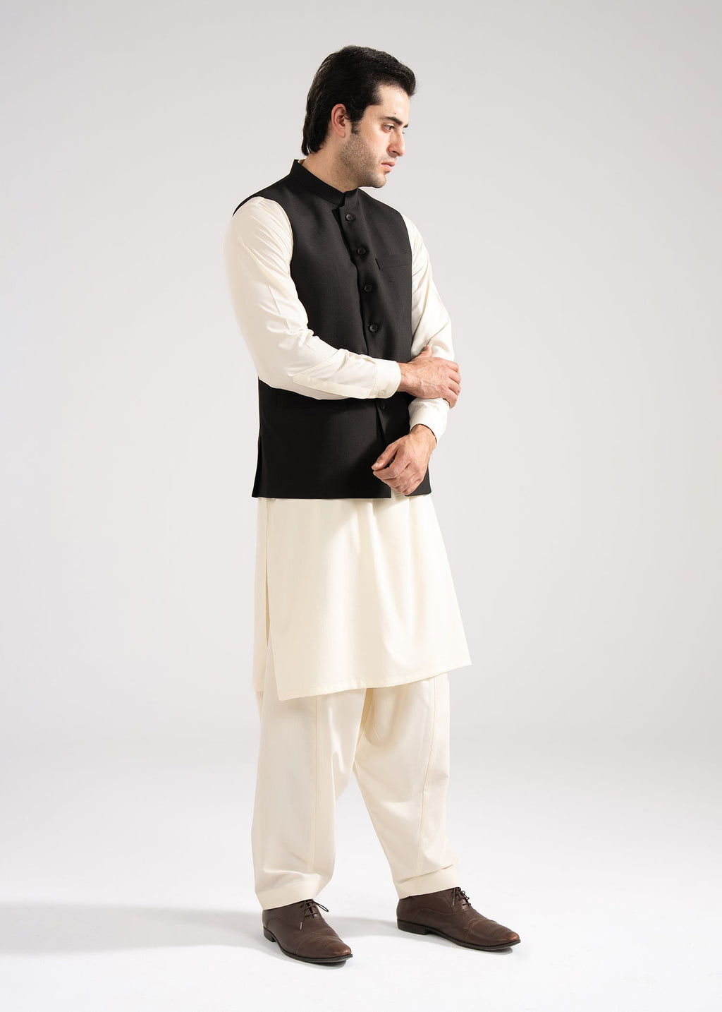 Plain-Black, Wool Blend Tropical Classic Waist Coat