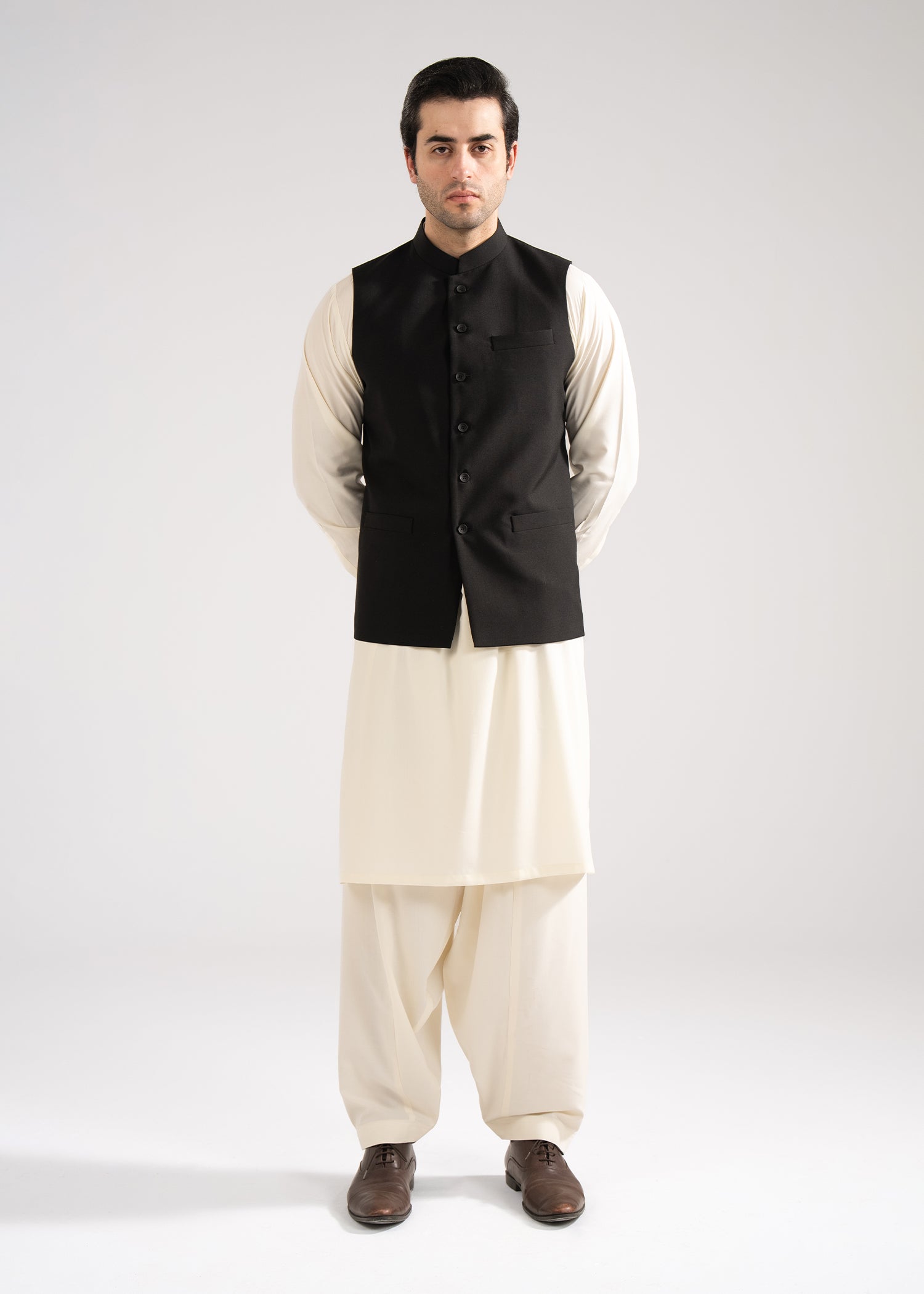 Plain-Black, Wool Blend Tropical Classic Waist Coat