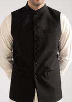 Plain-Black, Wool Blend Tropical Classic Waist Coat