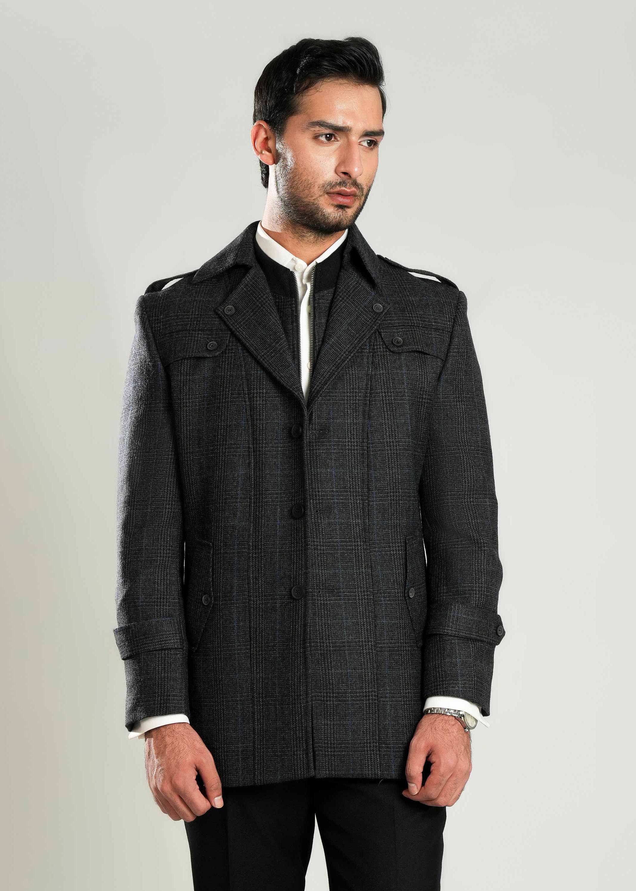 Double Jacket - Worsted Tweed Grey & Black Checks