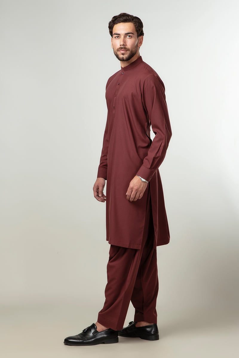 Shalwar Kameez - Cool Breeze Dark Maroon Plain