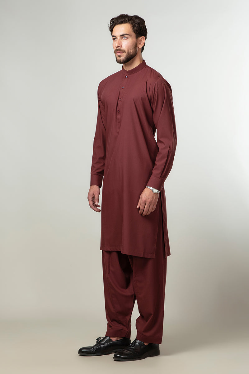Shalwar Kameez - Cool Breeze Dark Maroon Plain
