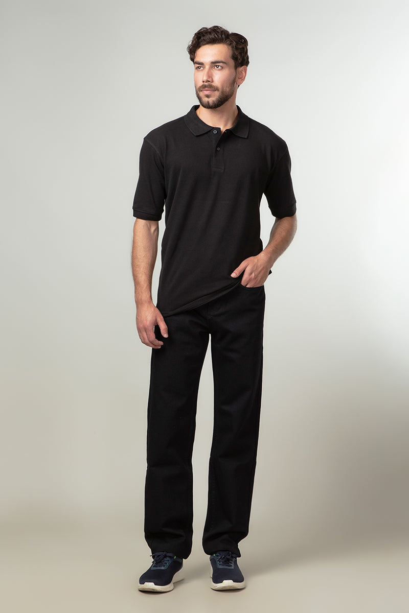 Polo Shirt - Black Single Tuck Pique
