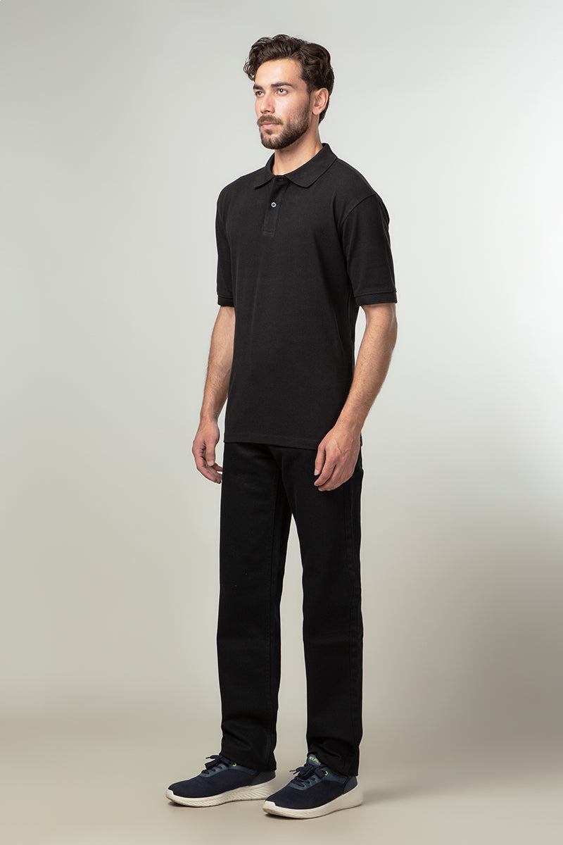 Polo Shirt - Black Single Tuck Pique