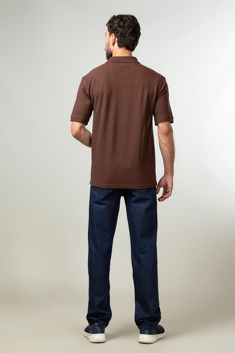 Polo Shirt - Chocolate Brown Single Tuck Pique
