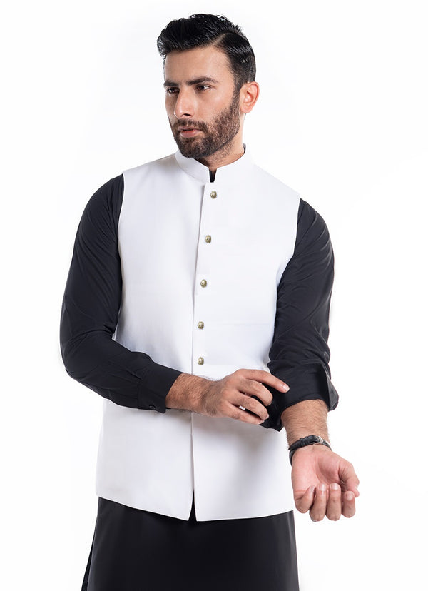 Waist Coat - Elano Suiting White Plain