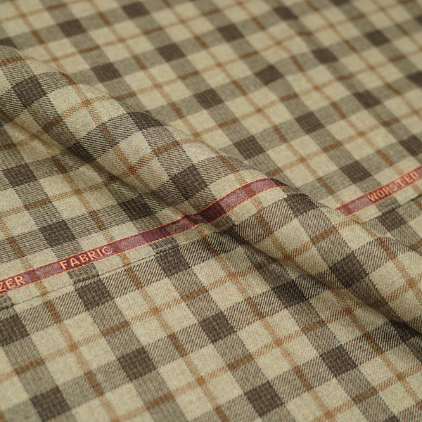 Tan Brown Checks
 Worsted Tweed Jacketing Fabric