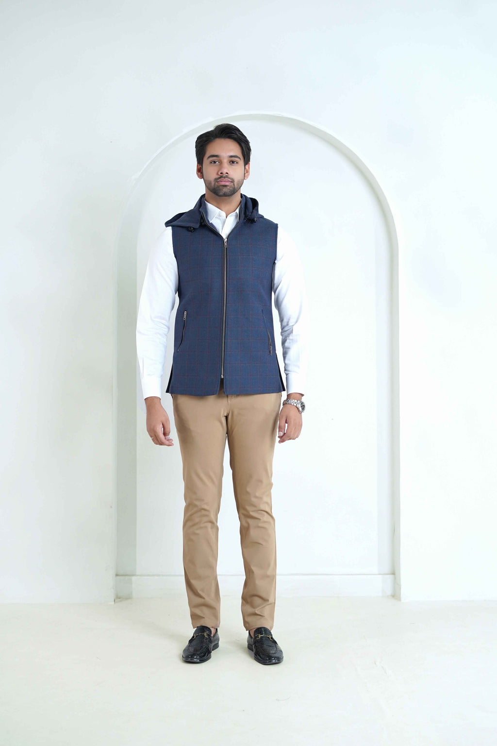 2560-00220-030-5-011 L-High Neck Hoodies Worsted Tweed Wool Rich Blue Winter 3