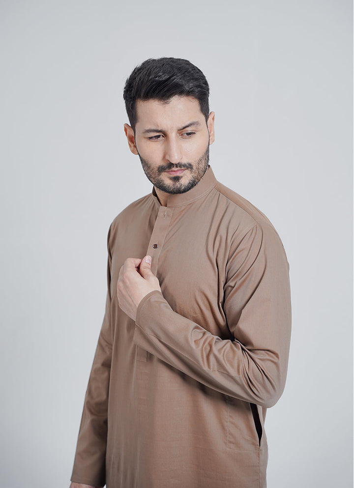 Golden ethnic wear - Pima cotton kurta with elegant melange effect