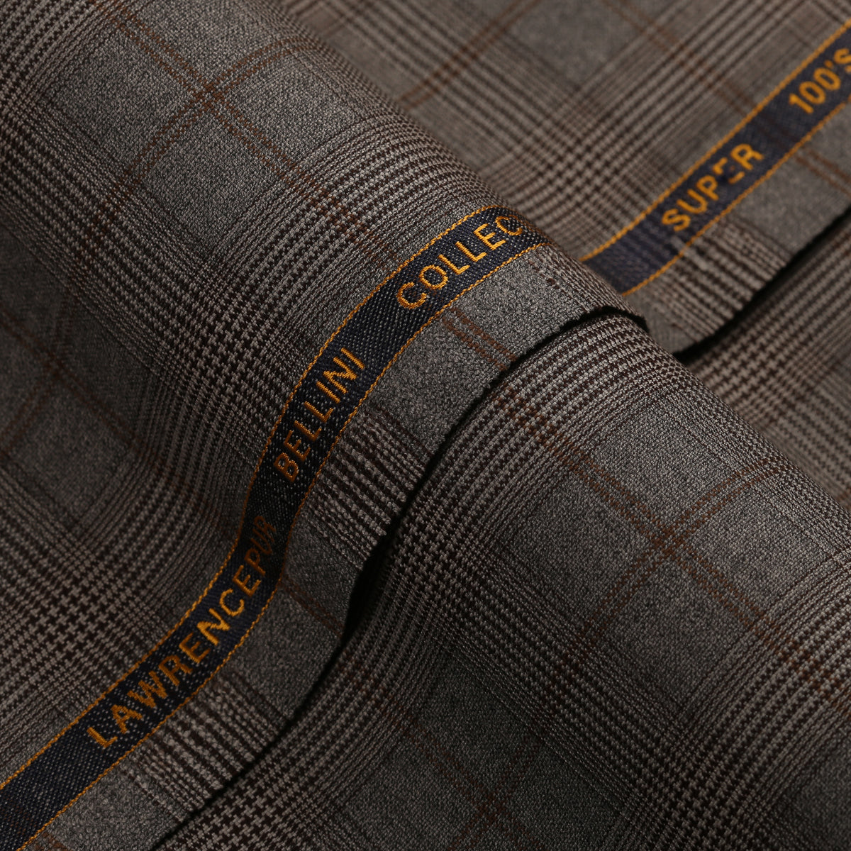 Glen Plaid Checks-Carbon Grey, S 100s Pure Wool, Bellini Suiting Fabric