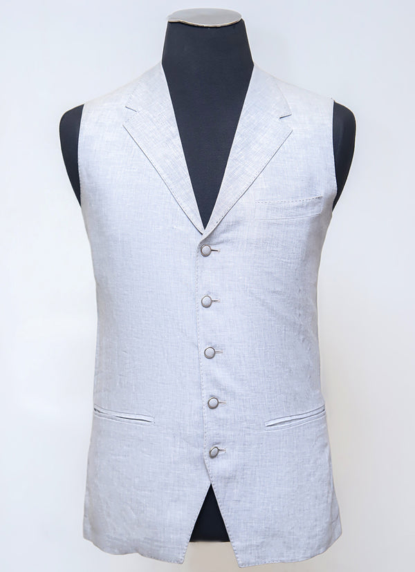 Plain Light Grey Pure Linen V Neck Vest