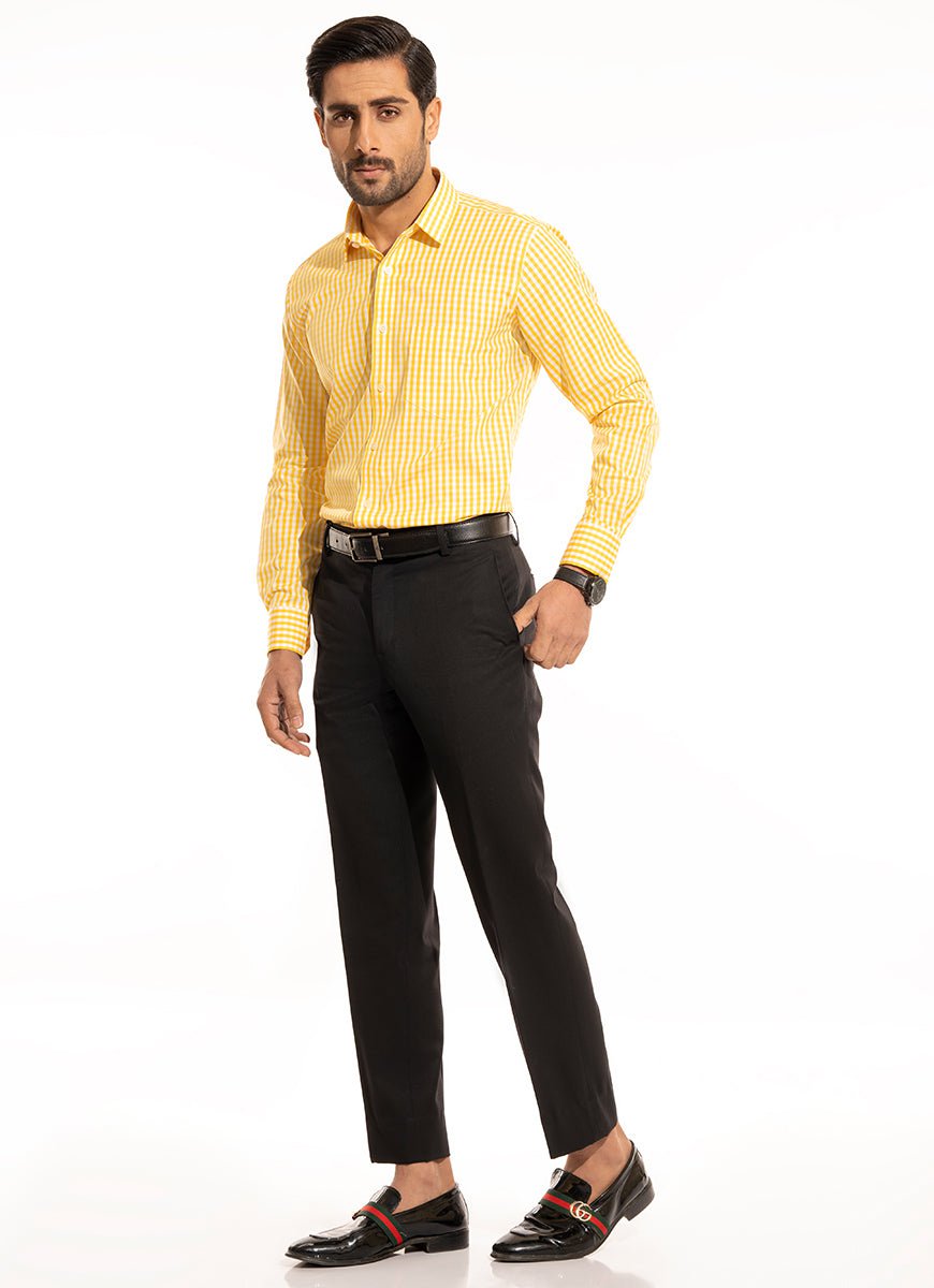 Checks-Yellow, 100% Super Fine 2-Ply Cotton Formal Shirts