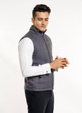 Windowpane Checks-Grey, Cotton Fleece Sublimation Sleeveless Zipper Jacket