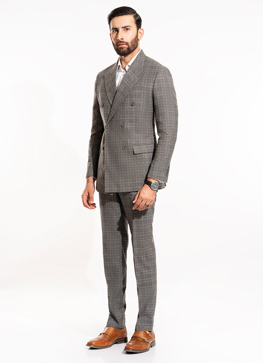 Glen Plaid Checks-Brownish Grey, Wool Rich Classic Suits