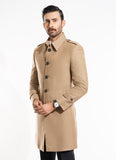 Plain-Peanut Brown, Wool Rich Worsted Tweed Long Coat