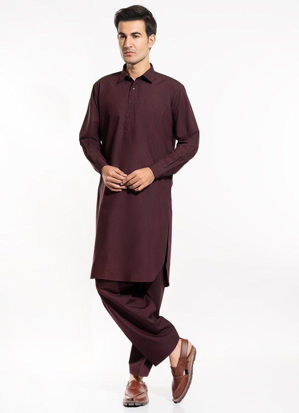 Maroon End on End Textured, Delta Winter Shalwar Kameez