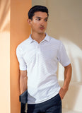 White - Criss Cross, Rich Cotton, Jacquard Polo Shirt